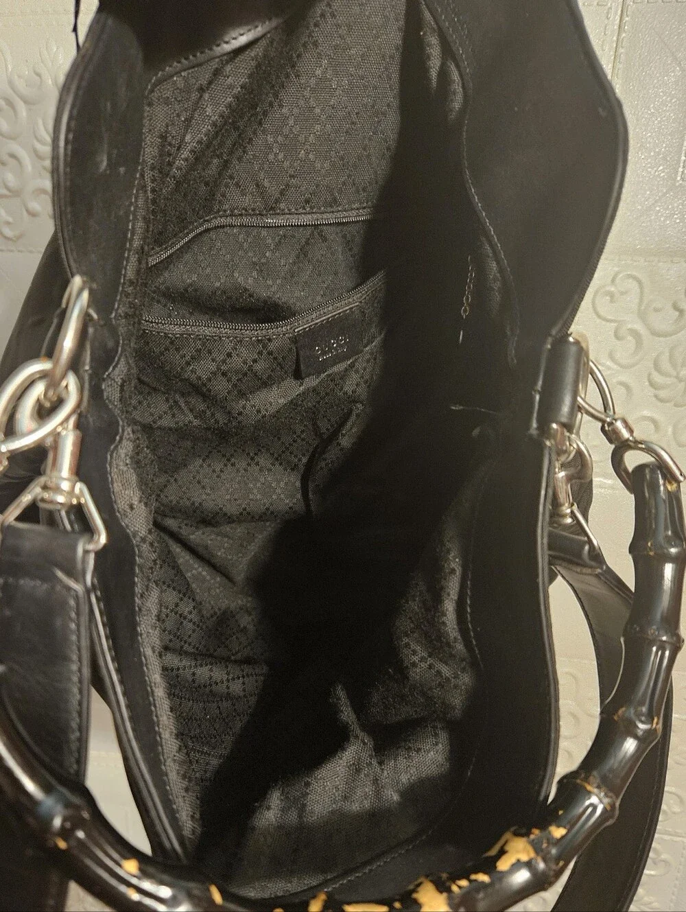 Gucci Nylon/Leather Black Bamboo Hobo 2way Authentic Vintage Bag